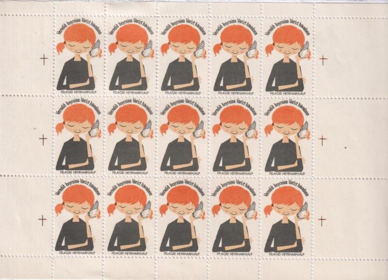 Erinnofilo foglietto con 15 vignette bambina dai capelli rossi emesso dalla Svezia
