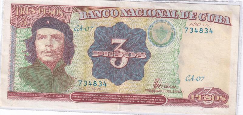 Cartamoneta  Cuba 3 Pesos Effigie Ernesto Che Guevara anno 1995