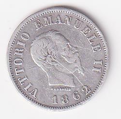Moneta del regno d'Italia Vittorio Emanuele II Anno 1862 Centesimi 50 zecca Napoli argento