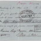 Prima di cambio N. 2182 emessa il 31 maggio 1914 da M. & S. BERLINGER Buono Per Lire 58.05 scadenza 30 giugno 1914