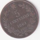 Moneta del Regno d'Italia Vittorio Emanuele II Anno 1861 Centesimi 5 zecca Milano