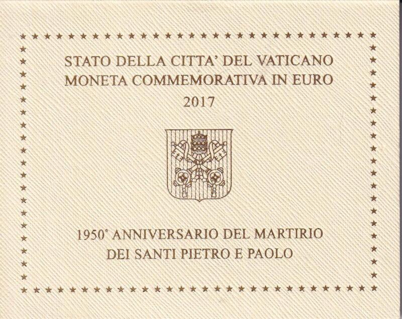 Moneta Vaticano Anno 2017 Euro 2 1950esimo anniversario del martirio dei Santi Pietro e Paolo