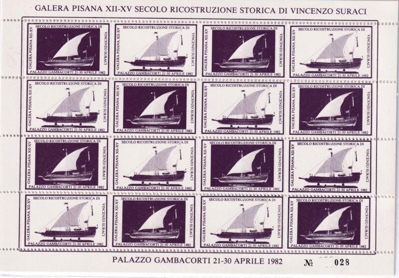 Erinnofilo celebrativo della mostra tenutasi al Palazzo Gambacorti di Pisa il 21-30 aprile 1982 Galera Pisana XII-XV secolo ricostruzione storica di Vincenzo Suraci