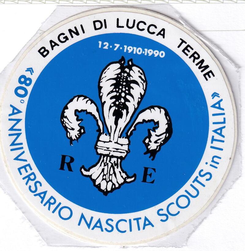 Erinnofilo adesivo per l'ottantesimo anniversario  Nascita Scouts in Italia - Bagni di Lucca 12 luglio 1990