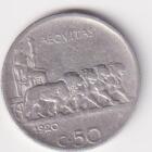 Moneta del Regno d'Italia Vittorio Emanuele III Anno 1920 Centesimi 50 contorno rigato