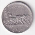 Moneta del Regno d'Italia Vittorio Emanuele III Anno 1920 Centesimi 50 contorno rigato