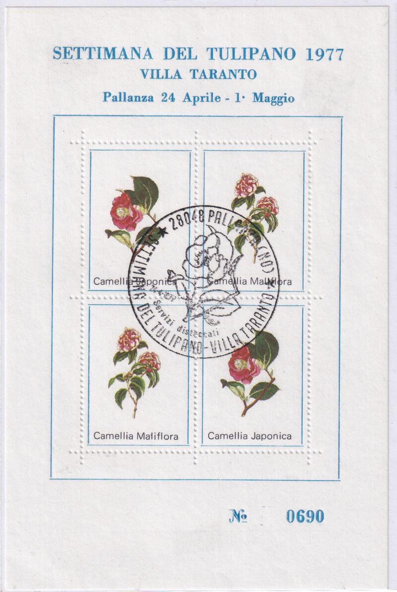 Erinnofilo mostra Settimana del tulipano 1977 villa Taranto - Pallanza 24 aprile - 1 maggio 1977 annullo filatelico - numerato