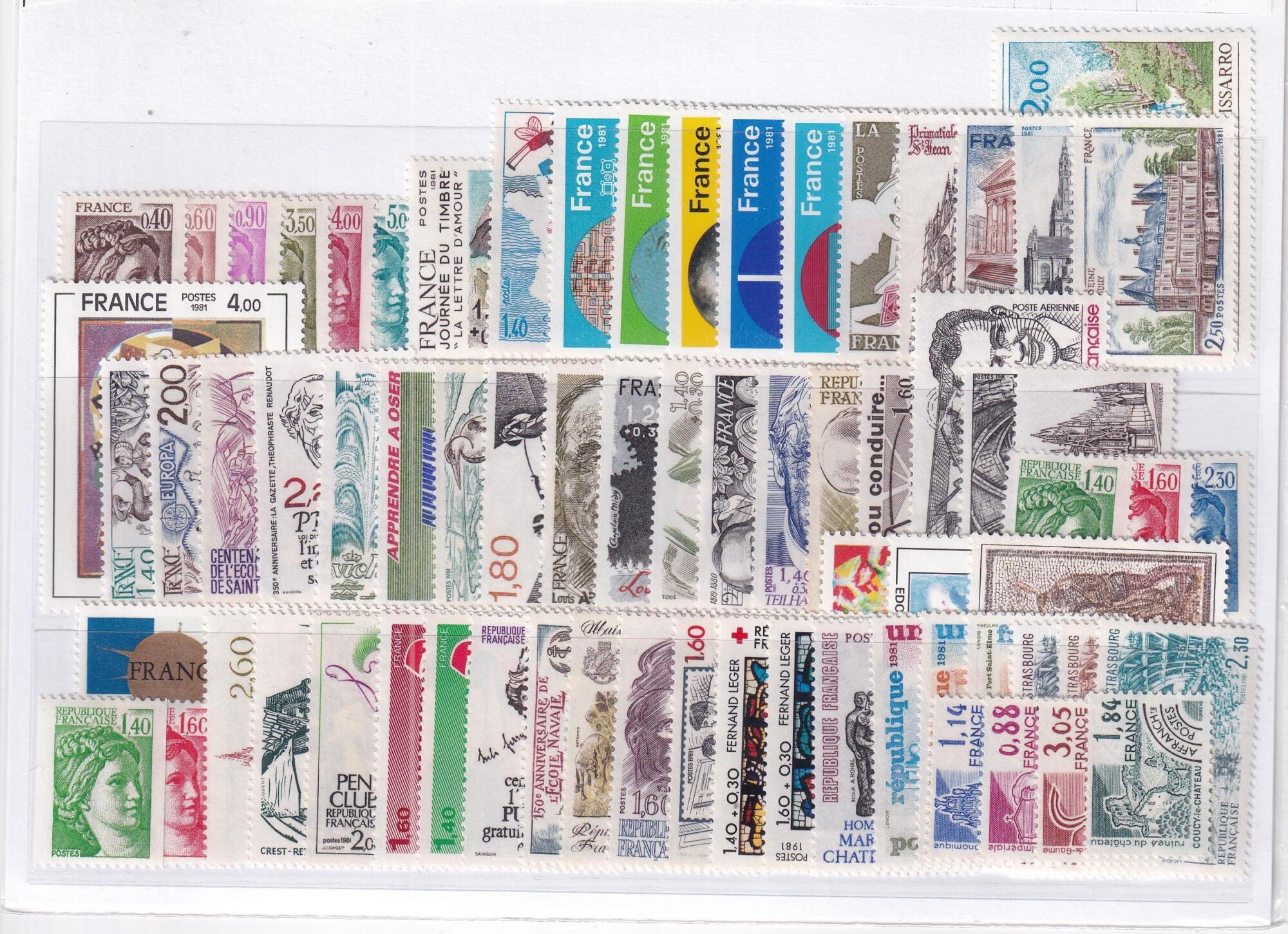6568 FRANCIA Francobolli Francia Anno 1981 Annata completa compresi Servizi escluso Posta Aerea A54
