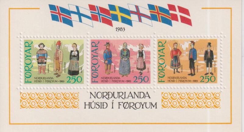 Foglietto Faeroer Anno 1983 Inaugurazione della Casa del Nord Costumi dei popoli nordici