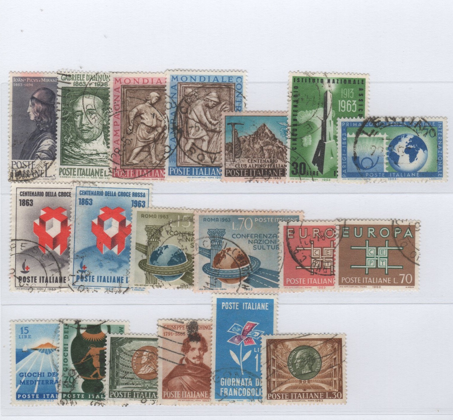 1963 Francobolli Italia Repubblica Timbrati Anno 1963 Annata completa