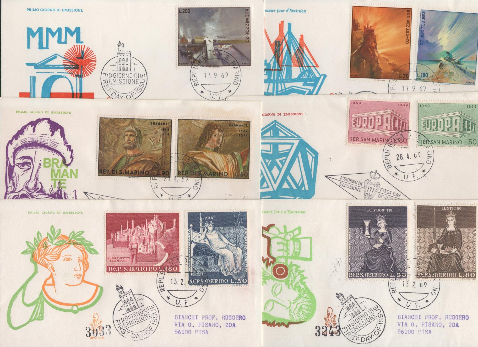 1969 a Lotto Buste Primo Giorno San Marino Anno 1969 Annata completa