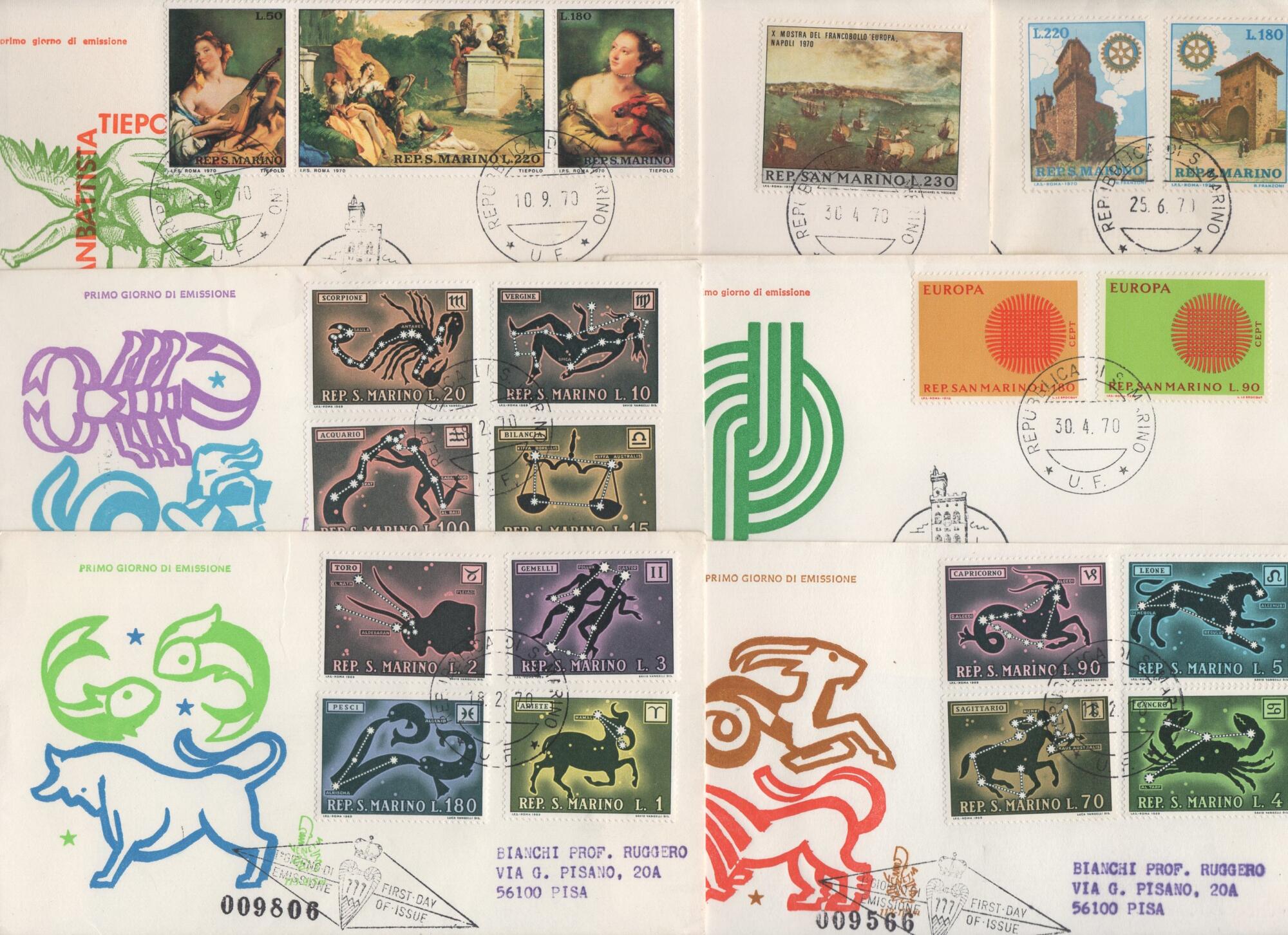 1970 Lotto Buste Primo Giorno San Marino Anno 1970