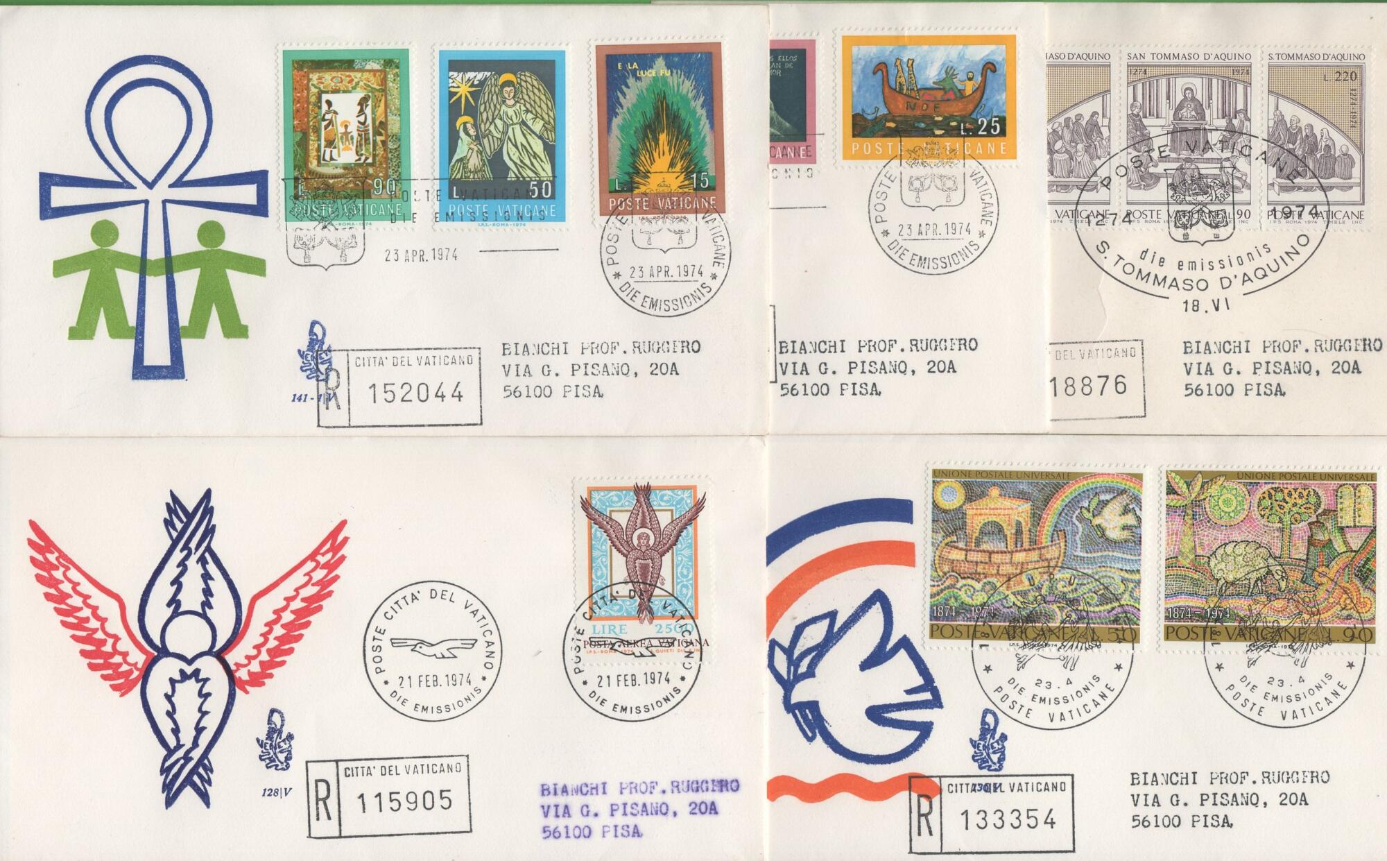 1974 a Lotto Buste Primo Giorno Vaticano Anno 1974 Annata completa incluso Posta Aerea