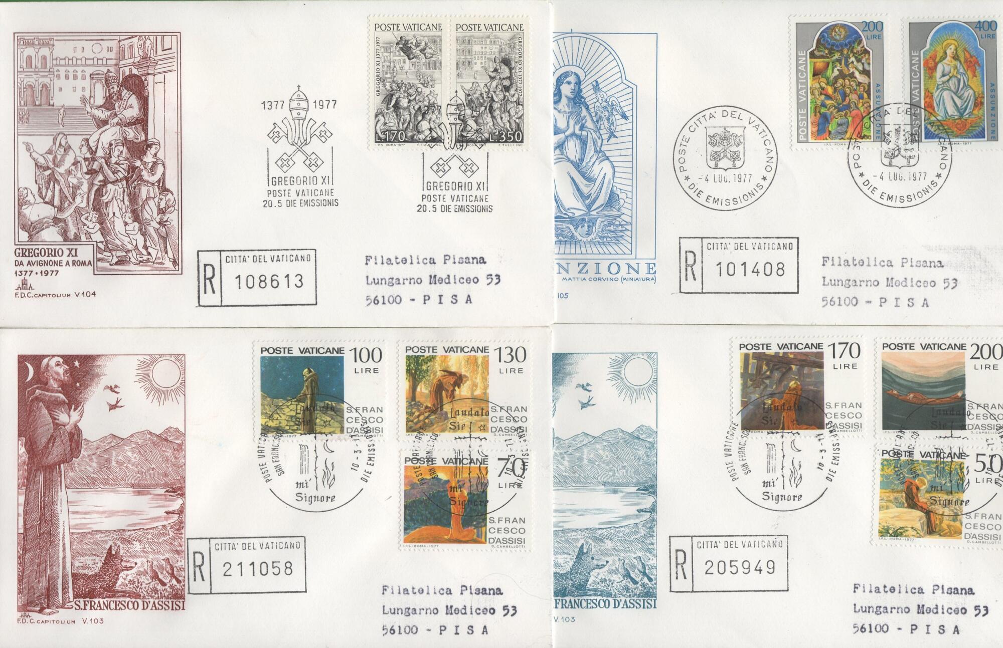 1977 a Lotto Buste Primo Giorno Vaticano Anno 1977 Annata completa