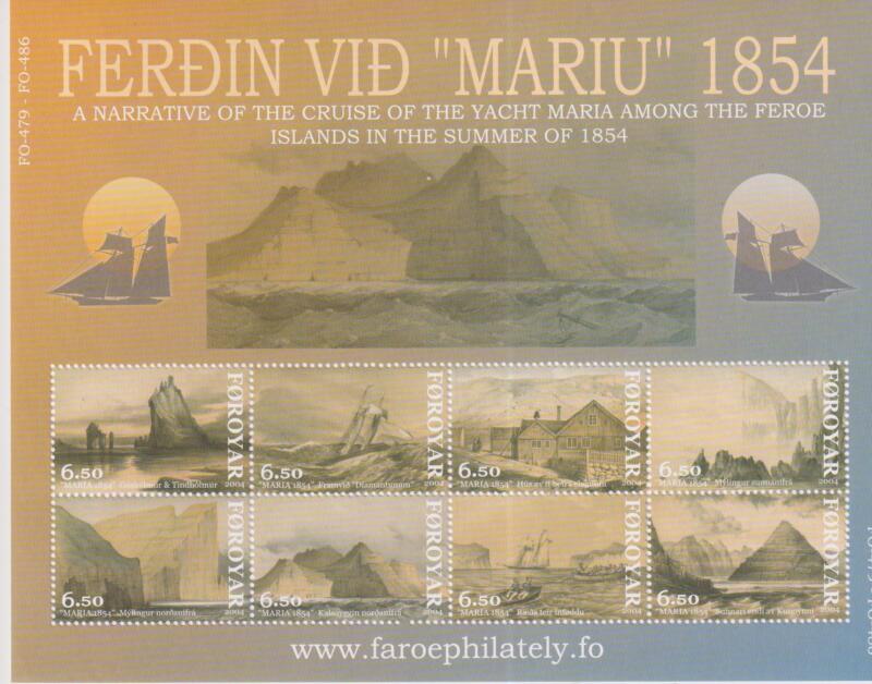 Foglietto Faeroer Anno 2004 150esimo anniversario della crociera sullo yacht Maria degli inglesi Samiel Rathbone e E. H. Greig nelle Isole Faeroer