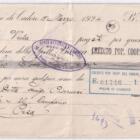 Assegno bancario N. 823 B.P.Lire 733 emesso il 15 marzo 1924 da U. CARGNEL e C. Fabbrica italiana di occhialeria in favore di CREDITO POP. COOP. DEL CADORE Valuta per merce spedita come da Spett.le Ditta Luigi Pierucci Ottica Al Campano Pisa