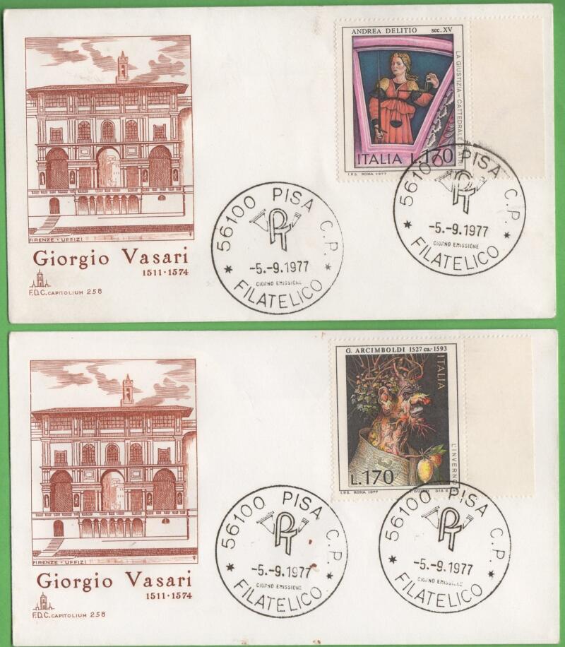 Serie Buste Primo Giorno Italia Repubblica Anno 1977 Arte con Annullo primo giorno di emissione Sportello Filatelico Pisa