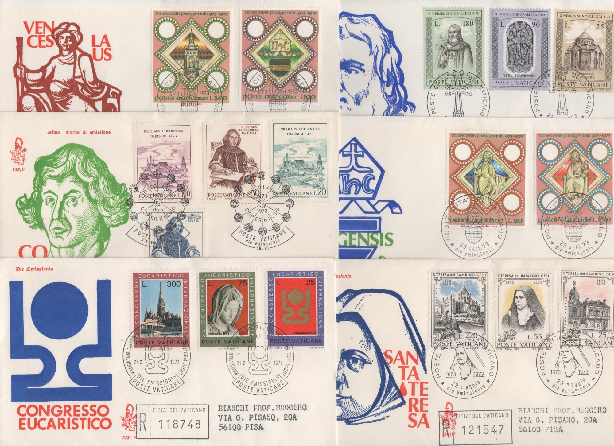 lotto 5 1973 Lotto Buste Primo Giorno Vaticano Anno 1973 Annata completa