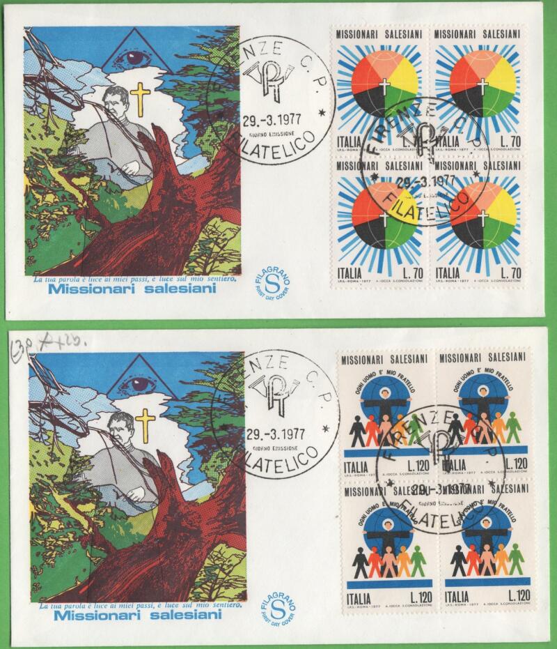 Serie Buste Primo Giorno Italia Repubblica Anno 1977 Missionari Salesiani in quartine