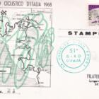 N. 22 cartoline del 51esimo Giro d'Italia Anno 1968 numerate per tappa con annulli filatelici speciali per ogni tappa