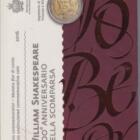 Moneta San Marino Anno 2016 2 Euro commemorativi William Shakespeare in blister