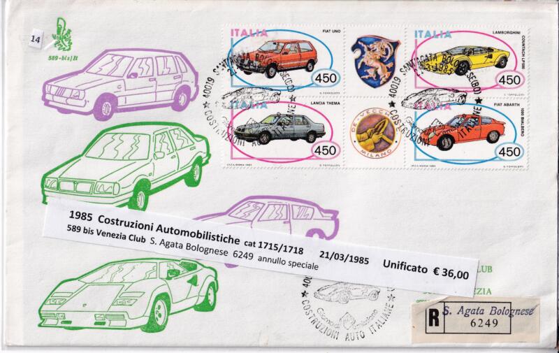 Busta Primo Giorno Italia Repubblica Anno 1985 Auto II