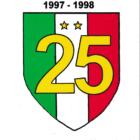 Cartolina JUVENTUS CAMPIONE D'ITALIA 1997-1998 NOZZE D'ARGENTO DELLA SIGNORA NEI PRIMI 100 ANNI Affrancatura francobollo L.800 Juventus Campione d'Italia 1997-1998 Annullo filatelico speciale TORINO CENTRO CORR.ZE 18.5.1988 JUVENTUS CAMPIONE NAZIONALE DI CALCIO 1997-98 Giorno di emissione