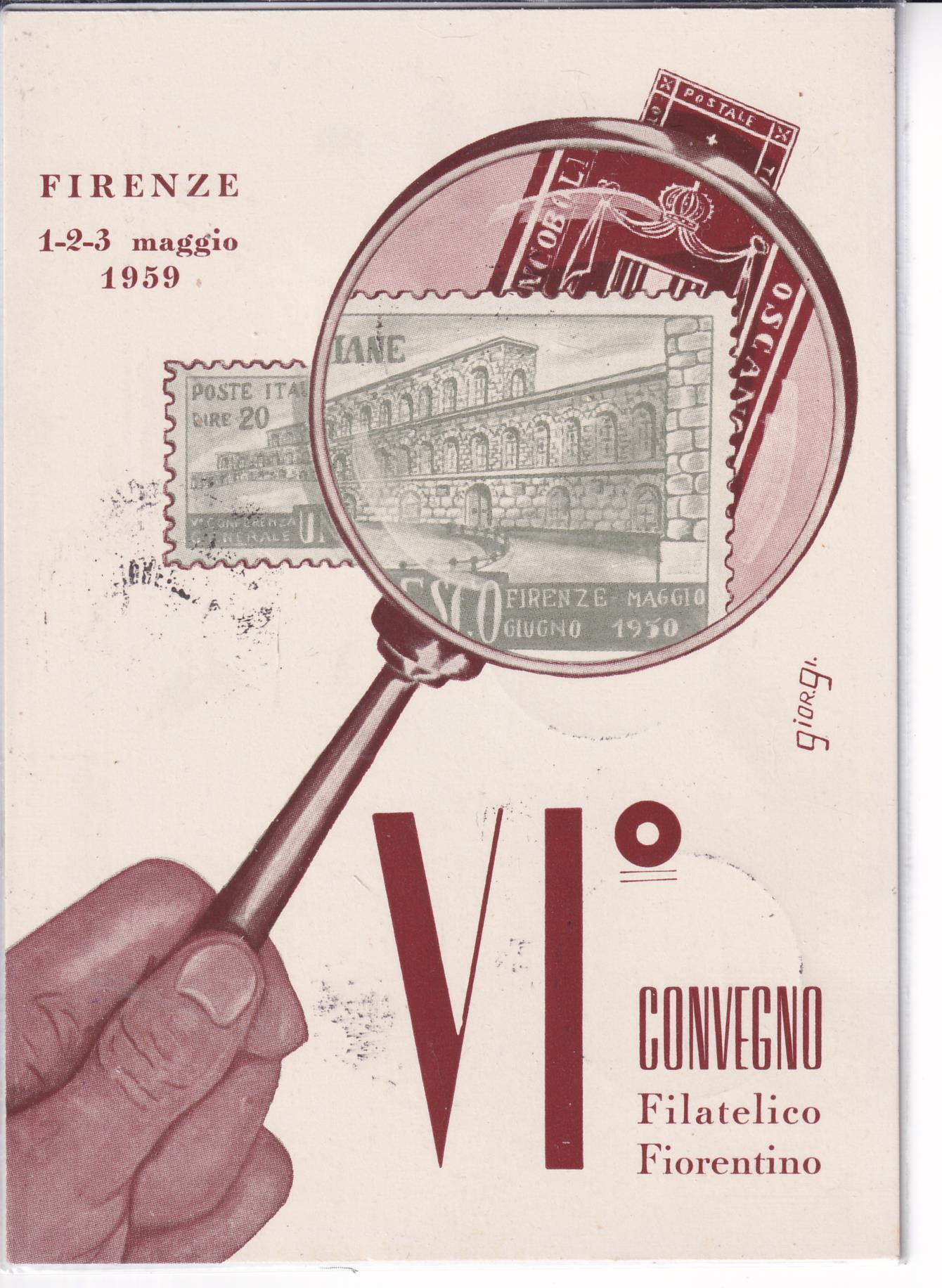 24 La Nazione A Cartolina VI Convegno Filatelico Fiorentino FIRENZE 1-2-3 maggio 1959 Affrancatura Francobollo Italia Anno 1959 Cinquantenario della nascita di Camillo Prampolini Annullo filatelico speciale POSTE ITALIANE 2-5.1959 CENTENARIO GIORNALE LA NAZIONE – FIRENZE