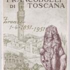 Cartolina Centenario dei primi francobolli di Toscana Firenze 1-4-1851-1951 Affrancatura Francobollo L.20 Centenario dei primi francobolli del Granducato di Toscana Annullo filatelico speciale CENTENARIO DEI PRIMI FRANCOBOLLI DI TOSCANA FIRENZE 1-4.51