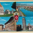Cartolina Pisa Vedute e monumenti celebri Affrancatura Francobollo Italia L.850 2750esimo anniversario della fondazione di Roma Annullo Pisa succursale 1 data 9-9-99 COMBINAZIONE CABALA NON COMUNE e timbro e distintivi – FARMACIA NUOVA Pisa 09 09 99