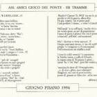 Cartolina Er Gioo der Ponte Litografia di Cristina Comparini vincitrice del Concorso 'Un disegno per il gioco del Ponte' GIUGNO PISANO 1994 Con un componimento poetico sul retro