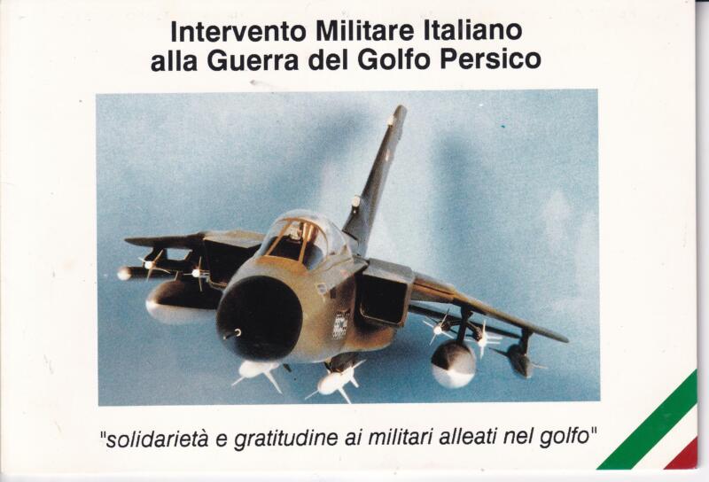 Folder con n. 2 Buste Intervento Militare Italiano alla Guerra del Golfo Persico 'solidarietà e gratitudine ai militari italiani nel golfo' Annulli filatelici speciali 20-2-1991 e 25-2-1991