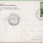 Cartolina MOSTRA FILATELICA PER LA GIOVENTU' Bologna 24-25-26 ottobre 1953 Annullo filatelico speciale MOSTRA FILATELICA PER LA GIOVENTU' BOLOGNA 26.10.1953